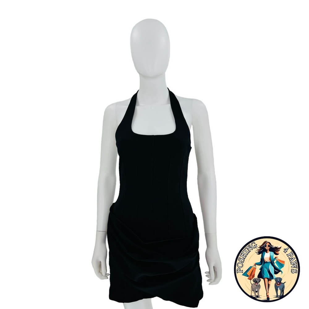SIMKHAI Luminita Wrap Front Formal Stretch Jersey Mini Dress in Black Size 6 - Picture 12 of 14